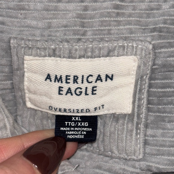 American Eagle Light Gray Corduroy Shirt - Picture 6 of 9